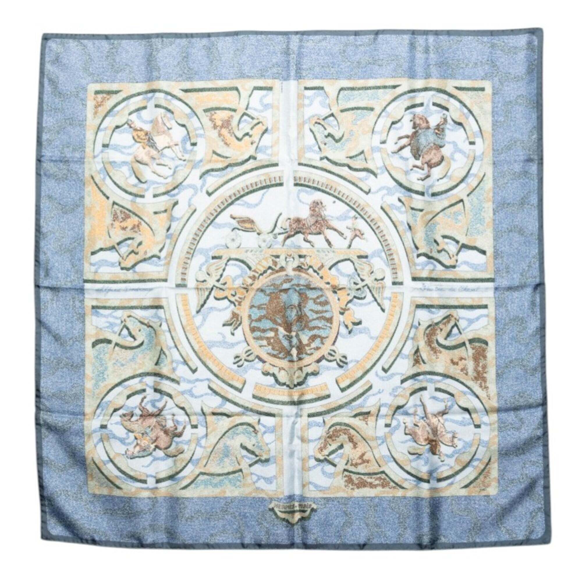 Hermes Authentic Blue Silk Scarf